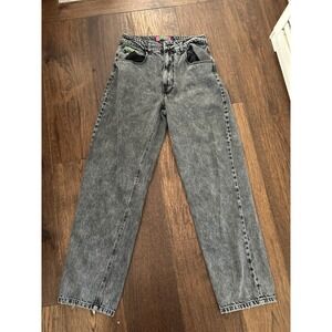 vintage grunge Empyre High Rise Acid Wash Wide Leg Jeans Black Gray Women's
